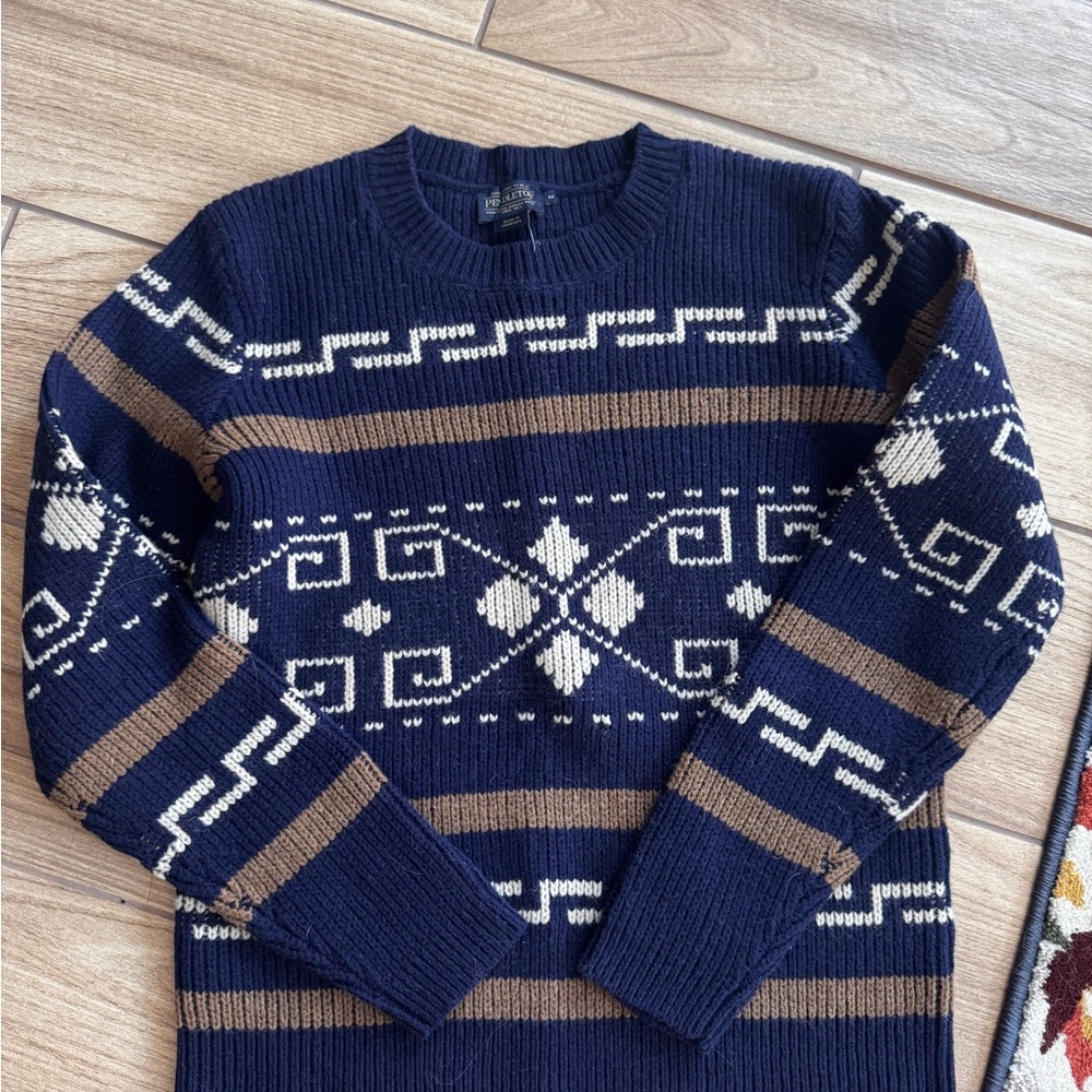 Pendleton Navy and Brown Geometric Crewneck Sweater